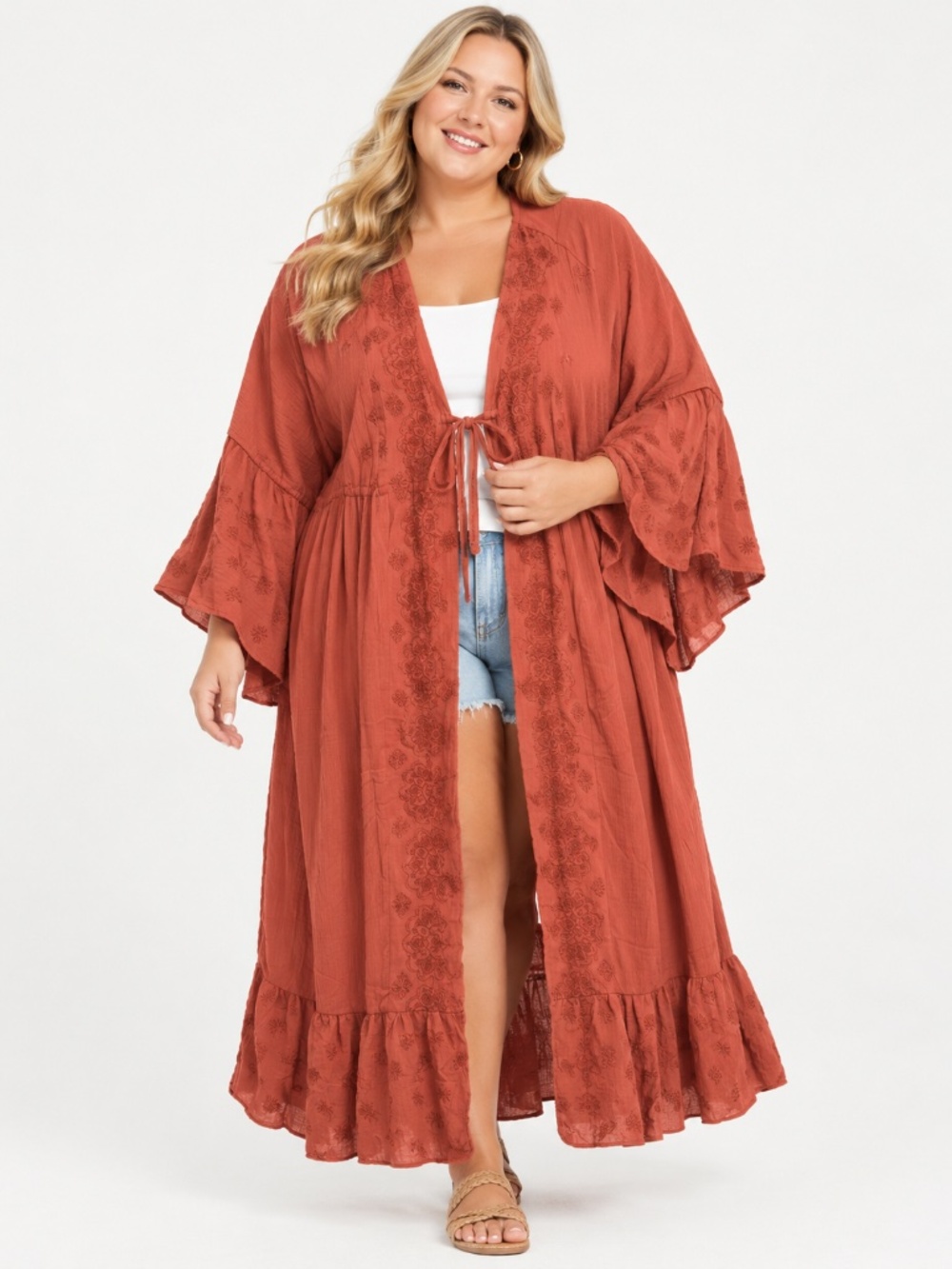 Torrid 4X Bruschetta Embroidered Gauze Front Tie Bohemian Women's Kimono Coastal